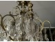 Cage chandelier 6 lights gilded bronze cut crystal flower pendants 19th century