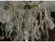 Cage chandelier 6 lights gilded bronze cut crystal flower pendants 19th century