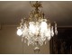 Cage chandelier 6 lights gilded bronze cut crystal flower pendants 19th century