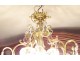 Cage chandelier 6 lights gilded bronze cut crystal flower pendants 19th century