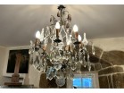 Lustre 6 feux bronze cristal taillé pampilles pendeloques couteaux XIXème