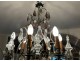 6-light chandelier in bronze with cut crystal, pendants and knife-shaped pendants, 19th century