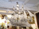 Chandelier boat crystal pearl three-masted sailing ship flag France 19th century