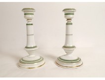 Pair of Paris porcelain candlesticks with gilded threads, Napoleon III, 19th century