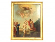 HSP painting Baptism of Christ Jesus Saint John the Baptist cherubs late 18th century