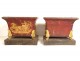 Pair of Empire planters, painted sheet metal, gilding, mythological chariot gods, 19th century