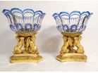 Pair of centerpiece cups signed Thomire gilded bronze cherubs crystal 19th century