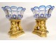 Pair of centerpiece cups signed Thomire gilded bronze cherubs crystal 19th century