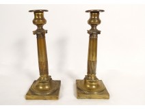 Pair of Louis XVI candlesticks, bronze torches, column, Ionic capital, 18th century