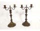 Pair of Louis XIV candlesticks, 2-light bronze candelabra, 18th century