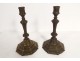 Pair of Louis XIV candlesticks, 2-light bronze candelabra, 18th century