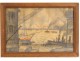 Watercolor Louis Robert Antral view of port boats Le Havre Normandy 20th century