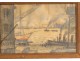 Watercolor Louis Robert Antral view of port boats Le Havre Normandy 20th century