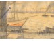 Watercolor Louis Robert Antral view of port boats Le Havre Normandy 20th century