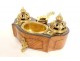 Louis XV kidney inkwell, pink wood, gilded bronze, lion heads candle holder, 18th century