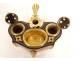 Louis XV kidney inkwell, pink wood, gilded bronze, lion heads candle holder, 18th century