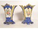 Pair of polychrome Paris porcelain vases Louis-Philippe flowers 19th century