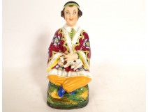 Bayeux porcelain bottle Chinese magot seated woman dog Langlois 19th century