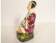 Bayeux porcelain bottle Chinese magot seated woman dog Langlois 19th century