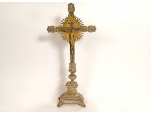 Altar crucifix cross Christ bronze gilded silvered Pascal Lamb 19th century