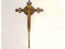 Processional cross crucifix Christ Virgin silvered gilded bronze 19th century