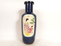 Sèvres ceramic vase with Japanese decor, woman, child, landscape, herons, 19th century