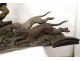 Large wooden sculpture Saint-Hubert P. Guibé hunting dogs altarpiece 190cm 19th