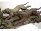 Large wooden sculpture Saint-Hubert P. Guibé hunting dogs altarpiece 190cm 19th