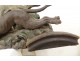 Large wooden sculpture Saint-Hubert P. Guibé hunting dogs altarpiece 190cm 19th