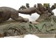 Large wooden sculpture Saint-Hubert P. Guibé hunting dogs altarpiece 190cm 19th