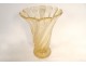 Large Murano glass vase twisted with gold inclusions on foot Venice Italy 20th century