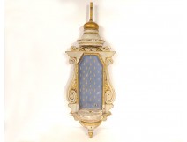 Religious statue holder niche Virgin polychrome gilded wood church late 19th century