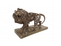 Bronze sculpture Hippolyte Marius Galy roaring lion animal 19th century