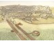 Watercolored optical view of Dunkirk, sea side, canal, boats, 18th century