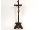 Crucifix Christ cross blackened polychrome wood reliquary 18th century