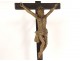 Crucifix Christ cross blackened polychrome wood reliquary 18th century