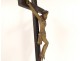 Crucifix Christ cross blackened polychrome wood reliquary 18th century