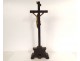 Crucifix Christ cross blackened polychrome wood reliquary 18th century