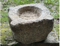 Old granite holy water stoup with ears, Brittany, 13th century