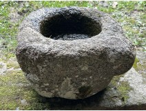 Old granite holy water stoup with ears, Brittany, 13th century