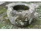 Old granite holy water stoup with ears, Brittany, 13th century