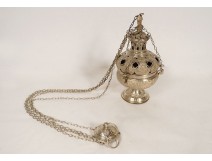 Neo-gothic incense burner solid silver Minerva metal chains church 19th century