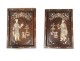 Pair of decorative panels in mother-of-pearl wood, characters from Vietnam, Indochina, 19th century