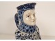 Anthropomorphic pitcher Jacquot Delft earthenware white blue man flowers 19th century