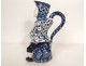 Anthropomorphic pitcher Jacquot Delft earthenware white blue man flowers 19th century