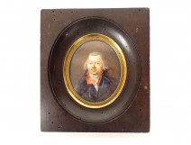 Painted miniature portrait man gentleman noble Empire wooden frame 19th century