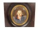 Painted miniature portrait man gentleman noble Empire wooden frame 19th century