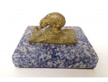 Small gilded bronze paperweight sculpture bear sodalite marble late 19th century