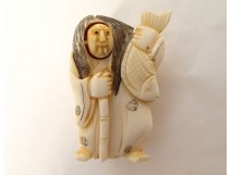 Netsuke Katabori witch swivel head ivory Japan signed Gyokuzan 19th century