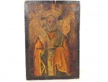 Greek Orthodox Icon HSP portrait Saint Nicholas Bishop Myra 19th century